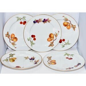 5 - 8.5" Porcelain Plates Berries, Pear & Gold Trim Royal Worcester Evesham NEW